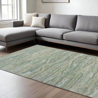 8x10 Blue, Green & Beige Abstract Hand-Tufted Area Rug
