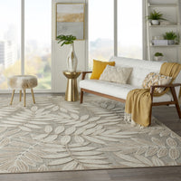 8' x 11' Natural Leaves Indoor Outdoor Rug