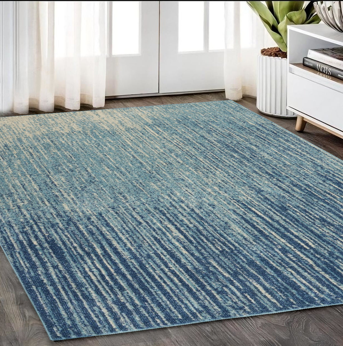5’ x 7’ Navy and Light Blue Abstract Area Rug