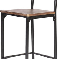 Set of Two 25" Brown and Black Solid Wood and Metal Counter Height Bar Chairs