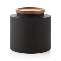Clark Medium Matte Black Canister – Steel with Acacia Wood Lid, 6" x 6.1"