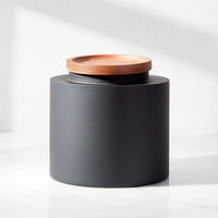 Clark Medium Matte Black Canister – Steel with Acacia Wood Lid, 6" x 6.1"