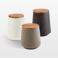Ethan Medium Cream Ceramic Canister – Glazed Stoneware with Wood Lid, 44 oz