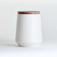 Ethan Medium Cream Ceramic Canister – Glazed Stoneware with Wood Lid, 44 oz