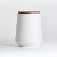 Ethan Medium Cream Ceramic Canister – Glazed Stoneware with Wood Lid, 44 oz