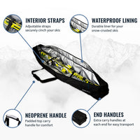 Mountain Essential Ski Travel Bag - Water Resistant Padded Carry Case Holds Single Pair of Skis