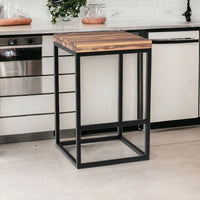 25" Brown and Black Solid Wood and Iron Backless Counter Height Bar Chair