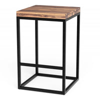 25" Brown and Black Solid Wood and Iron Backless Counter Height Bar Chair
