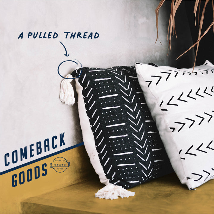 comeback goods example item - a pillow with a pulled thread
