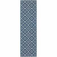 2'3 x 7'6 Meridian Navy/Ivory Indoor/Outdoor Floral Runner