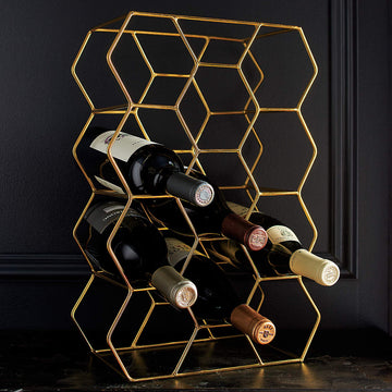 11-Bottle Gold Wine Rack – Iron, Gold-Plated Finish