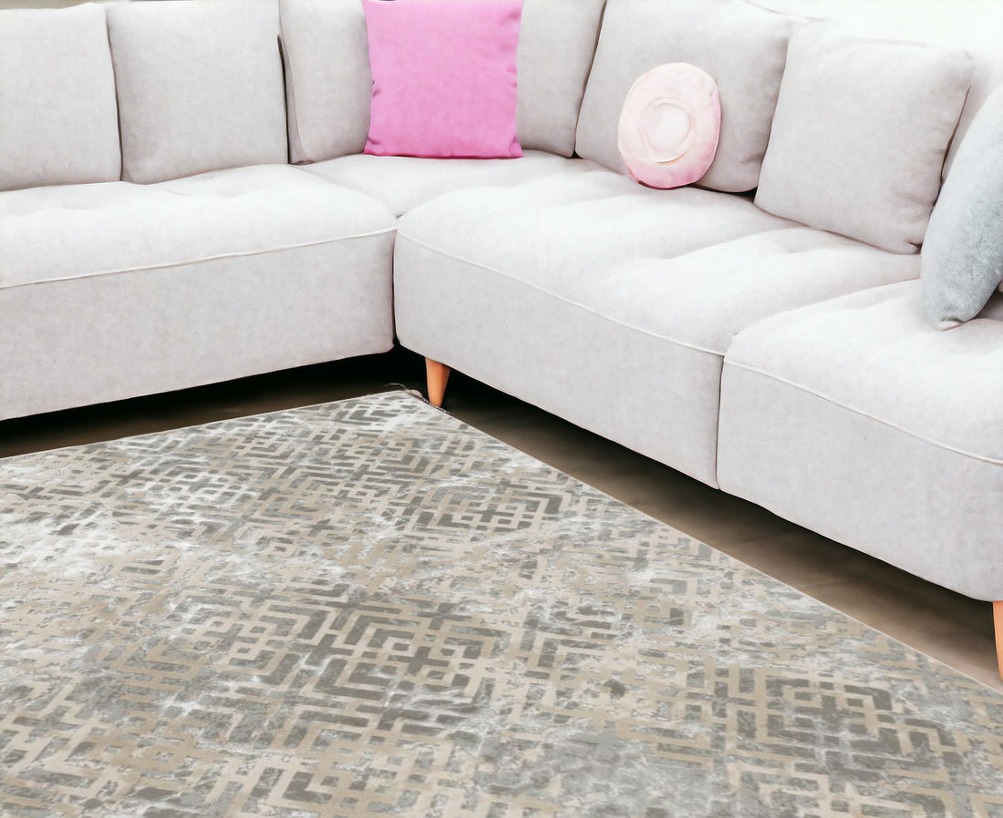 7x10 Sand & Light Blue Geometric Area Rug