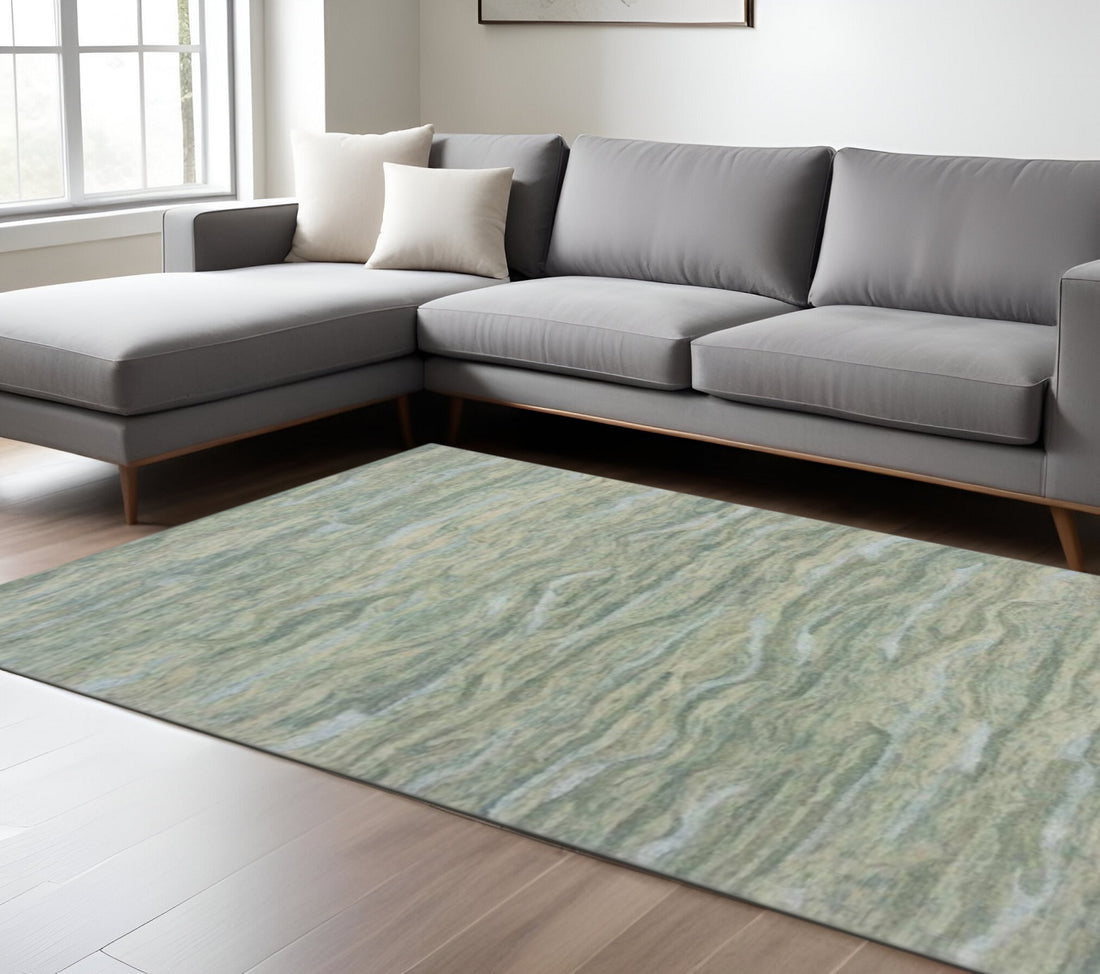 8x10 Blue, Green & Beige Abstract Hand-Tufted Area Rug