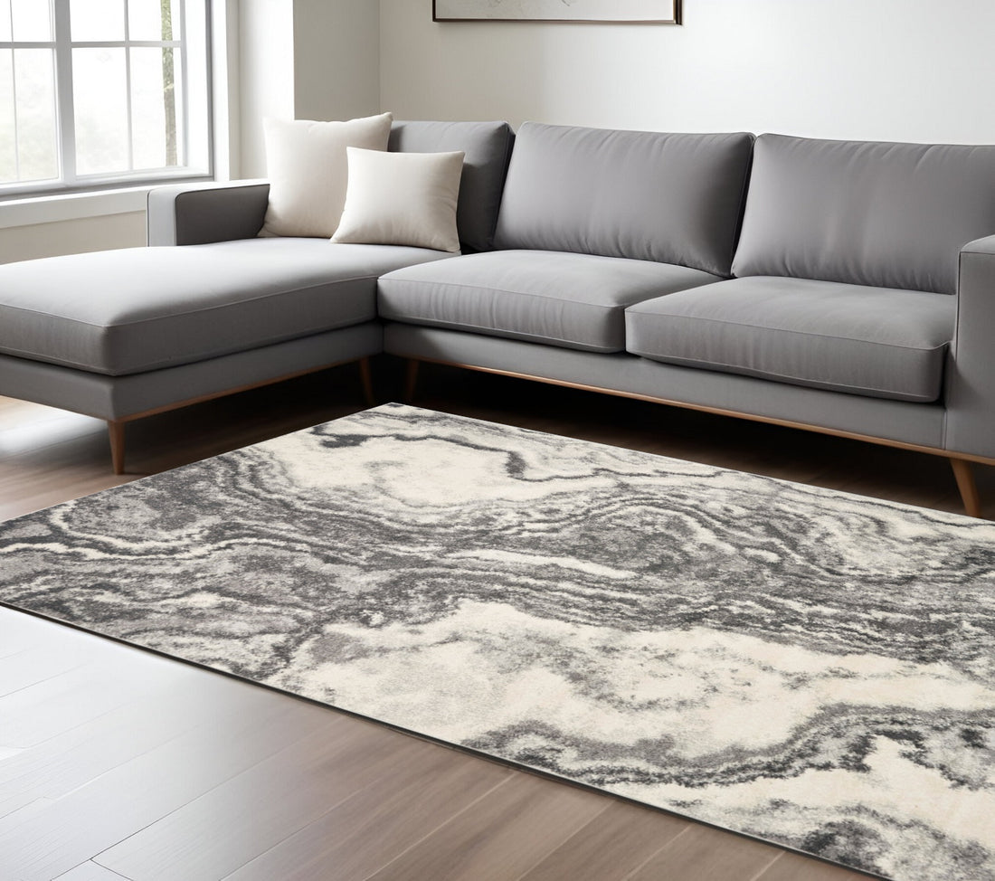 8x10 Gray & Ivory Abstract Area Rug