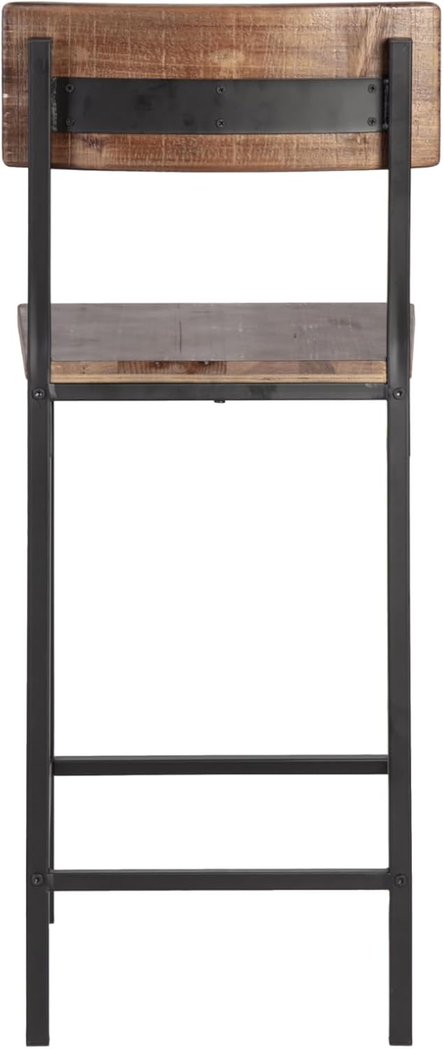 Set of Two 25" Brown and Black Solid Wood and Metal Counter Height Bar Chairs