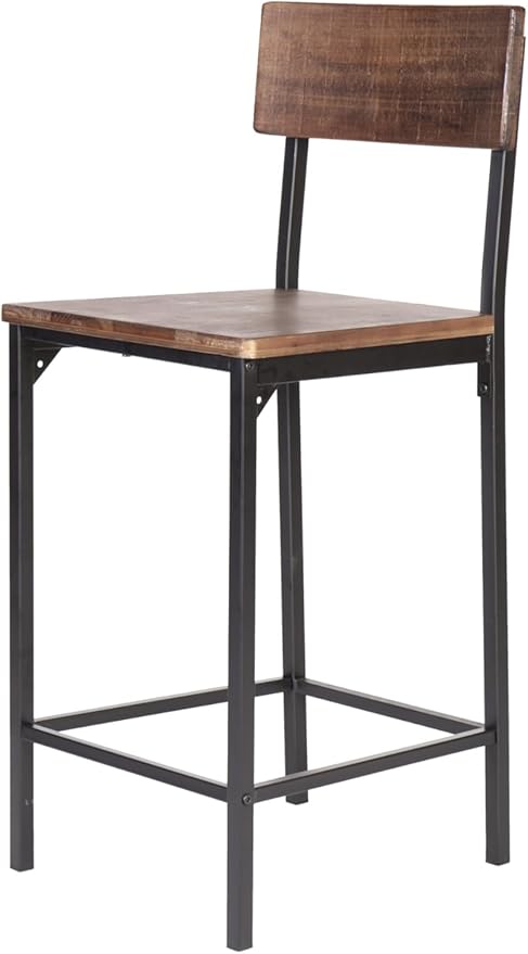 Set of Two 25" Brown and Black Solid Wood and Metal Counter Height Bar Chairs