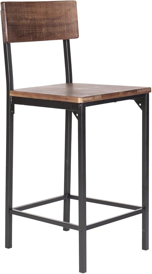 Set of Two 25" Brown and Black Solid Wood and Metal Counter Height Bar Chairs