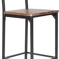 Set of Two 25" Brown and Black Solid Wood and Metal Counter Height Bar Chairs