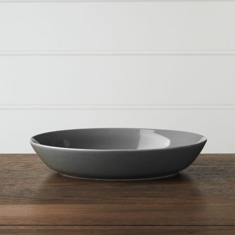 Hue Dark Grey Porcelain Low Bowl – 30 oz, Glazed Finish