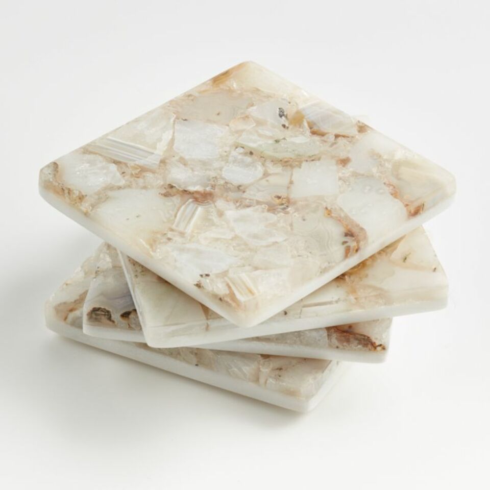 Marcella Agate Coasters – Set of 4, White Marble with Salt Agate