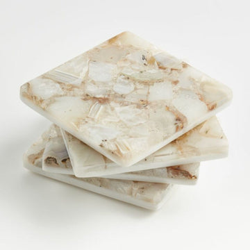 Marcella Agate Coasters – Set of 4, White Marble with Salt Agate