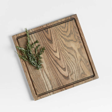 Grey Wash Face-Grain Cutting Board – 16" × 16", Ash Wood with Driftwood Teak Oil Finish