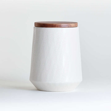 Ethan Medium Cream Ceramic Canister – Glazed Stoneware with Wood Lid, 44 oz
