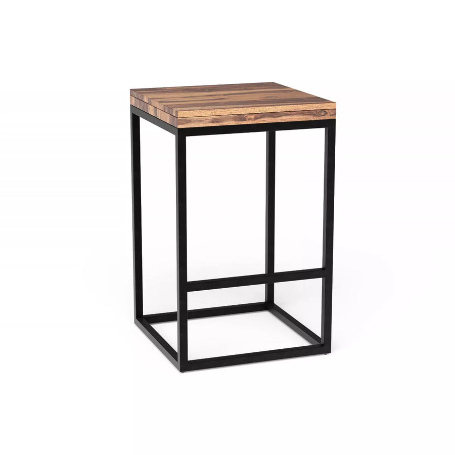 25" Brown and Black Solid Wood and Iron Backless Counter Height Bar Chair