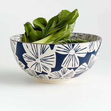 Mai Blue Floral Stoneware Serving Bowl – 9.5" Diameter, 100 oz, Dishwasher Safe