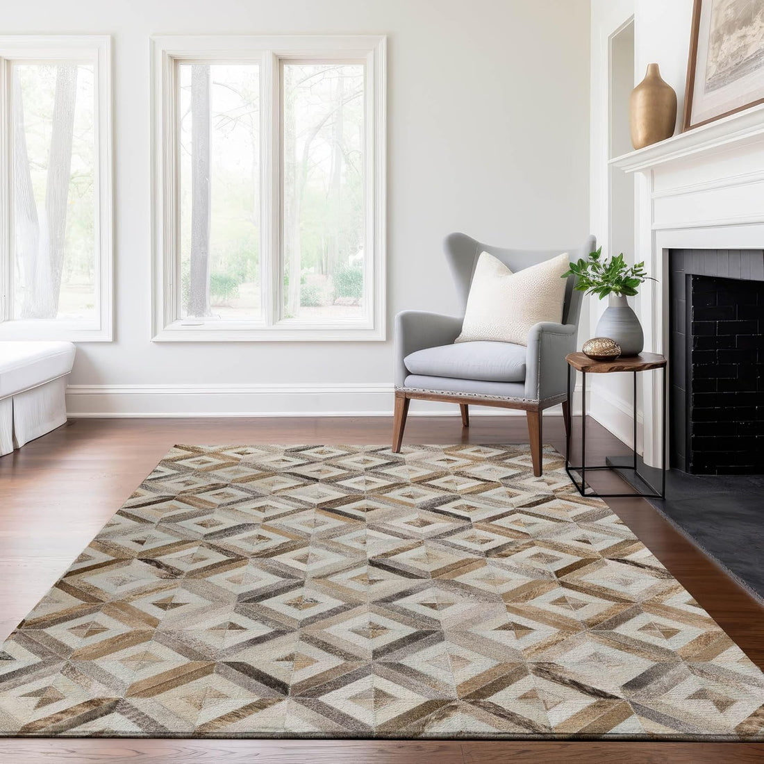 8x10 Gray Geometric Indoor Area Rug – Loomed Polyester, Machine Washable