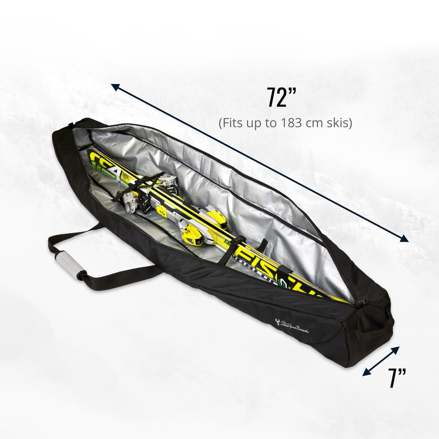 Mountain Essential Ski Travel Bag - Water Resistant Padded Carry Case Holds Single Pair of Skis