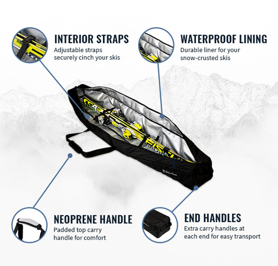 Mountain Essential Ski Travel Bag - Water Resistant Padded Carry Case Holds Single Pair of Skis