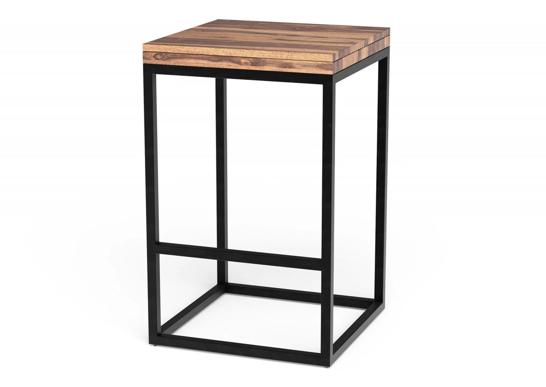 25" Brown and Black Solid Wood and Iron Backless Counter Height Bar Chair