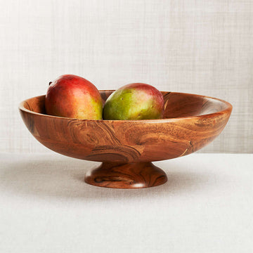 Carson Acacia Footed Fruit Bowl – 12.75" Diameter, Handcrafted Wood
