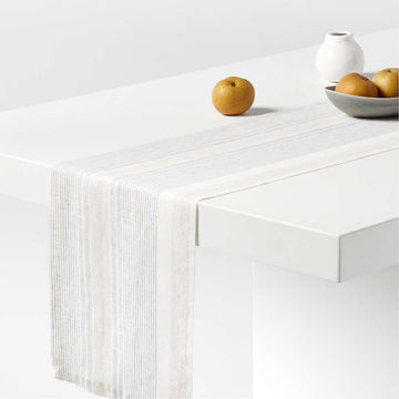 Chesney Striped Metal Grey Linen Table Runner – 14" × 90", Yarn-Dyed Linen