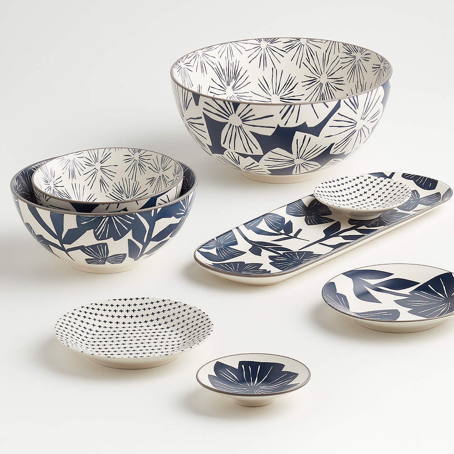 Mai Blue Floral Stoneware Serving Bowl – 9.5" Diameter, 100 oz, Dishwasher Safe