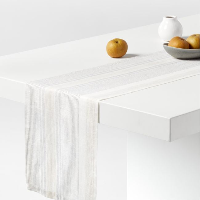 Chesney Striped Metal Grey Linen Table Runner – 14" × 90", Yarn-Dyed Linen